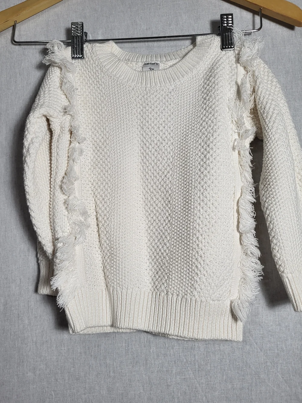 KidsCream Fringe Detail Knit Sweater